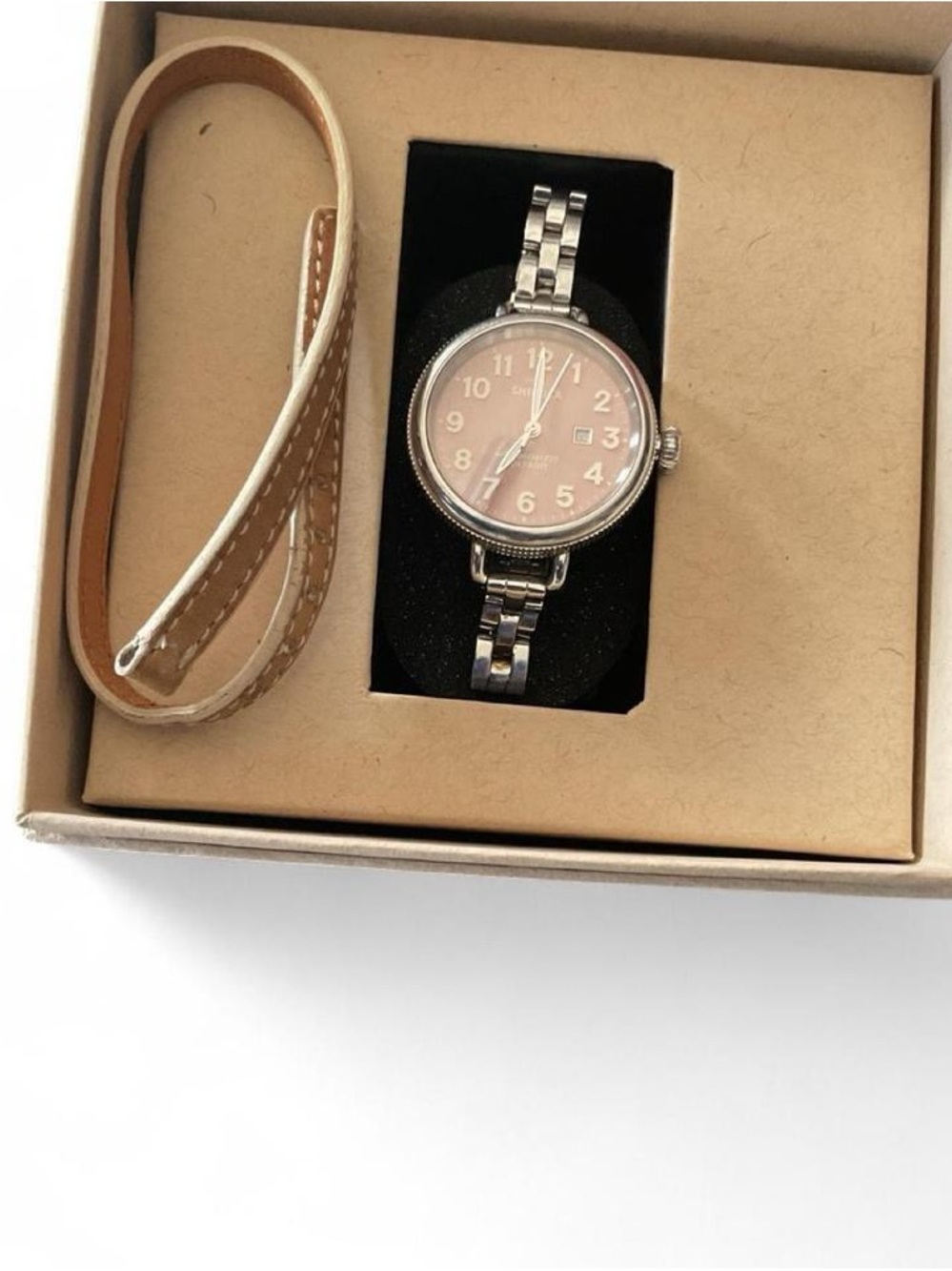 Shinola Silver Watch with Pink Dial